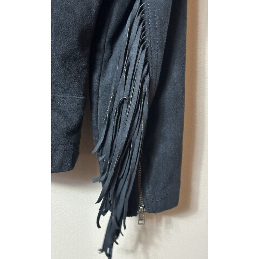 Hollister Jacket Womens Large Black Western Moto Fringe Biker Faux Suede Rodeo - Picture 9 of 14